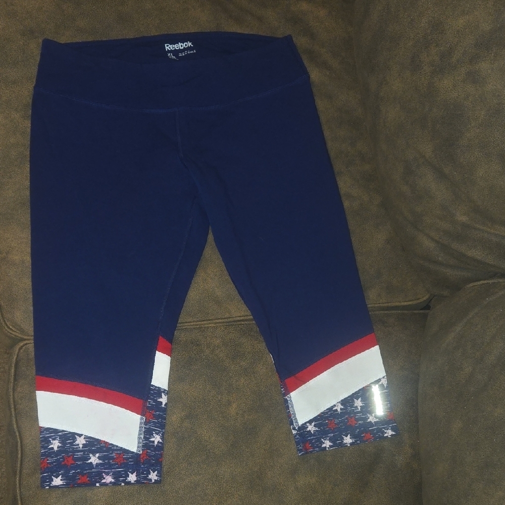 Womens Reebok Blue Leggings With a Red & White Trim and Star Design ~ Size XL - Picture 9 of 16